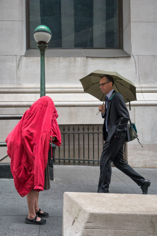 Red Coat and Umbrella, Wall Street