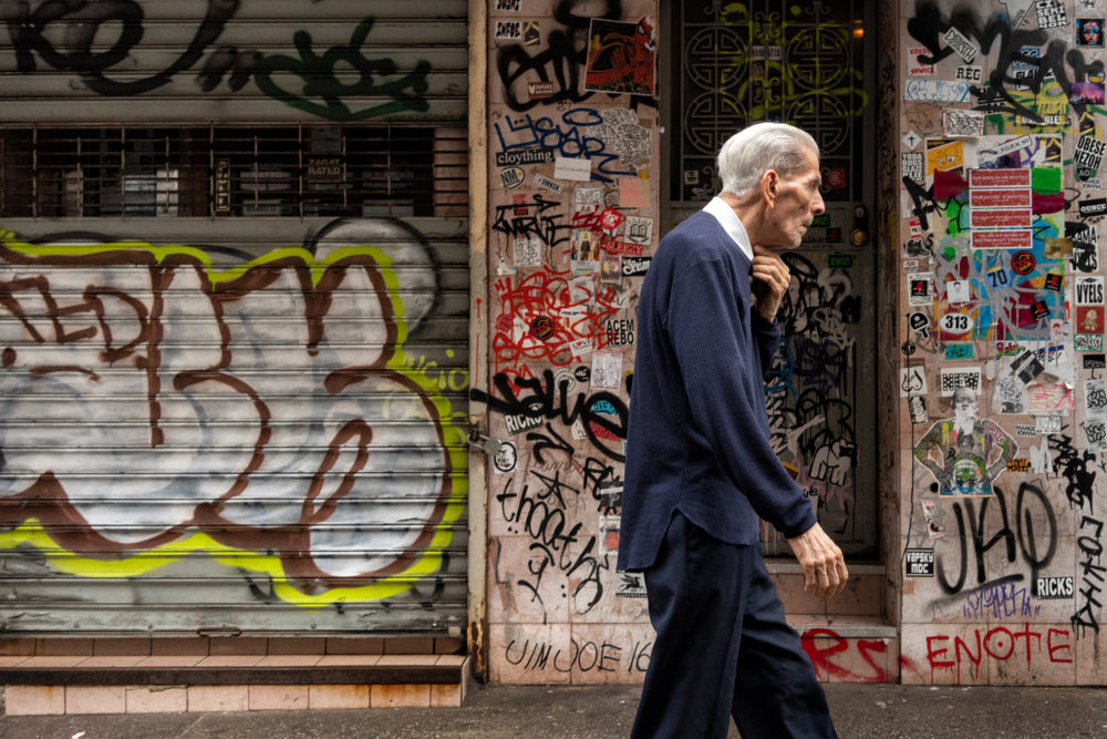 Old Man and Graffiti, Mott Street